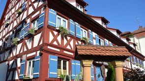 Zirndorf Franconian half-timber house in Zirndorf with blue sky