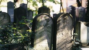 Grabsteine im Alten Jüdischen Friedhof Grabsteine im Alten Jüdischen Friedhof mit düsterem Licht